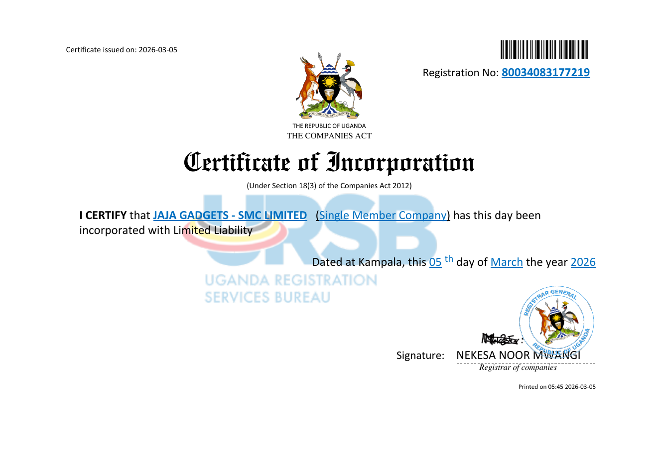 Certificate of Incorporation